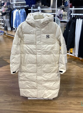 正品MLB简约百搭保暖男女运动休闲连帽中长款羽绒服外套3ADJB1646