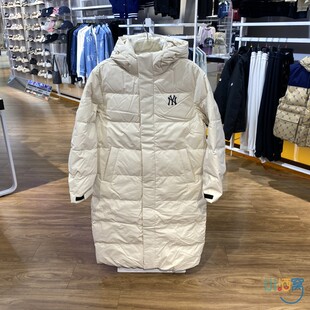 正品MLB简约百搭保暖男女运动休闲连帽中长款羽绒服外套3ADJB1646