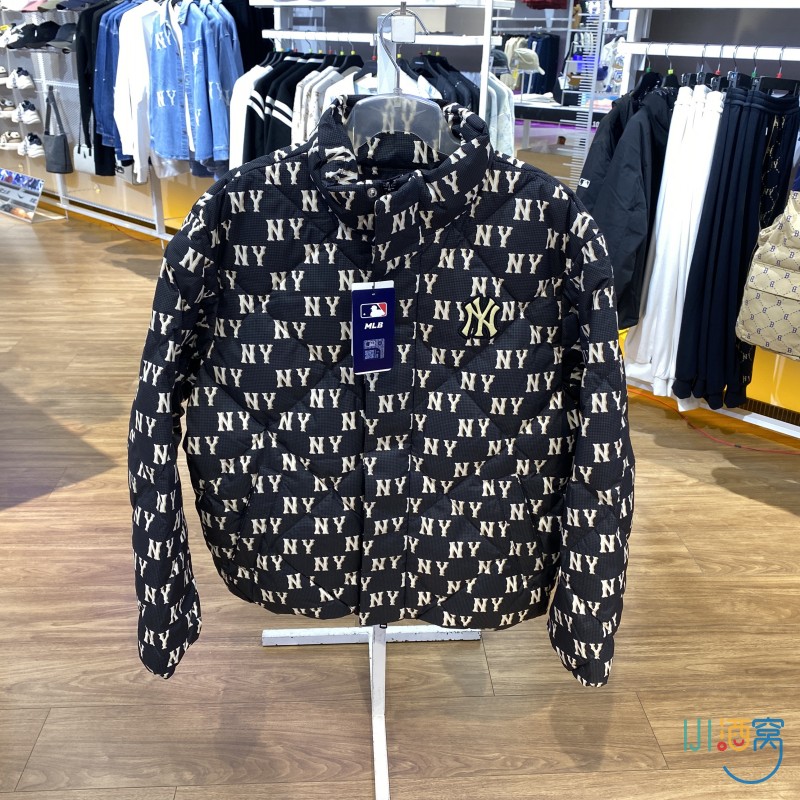 正品MLB简约老花百搭保暖男女运动休闲立领羽绒服外套3ADJM0646