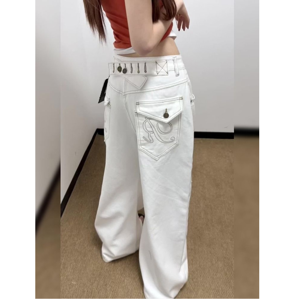 美式复古巴黎扣设计牛仔裤子女夏季新款辣妹宽松慵懒松弛感拖地裤