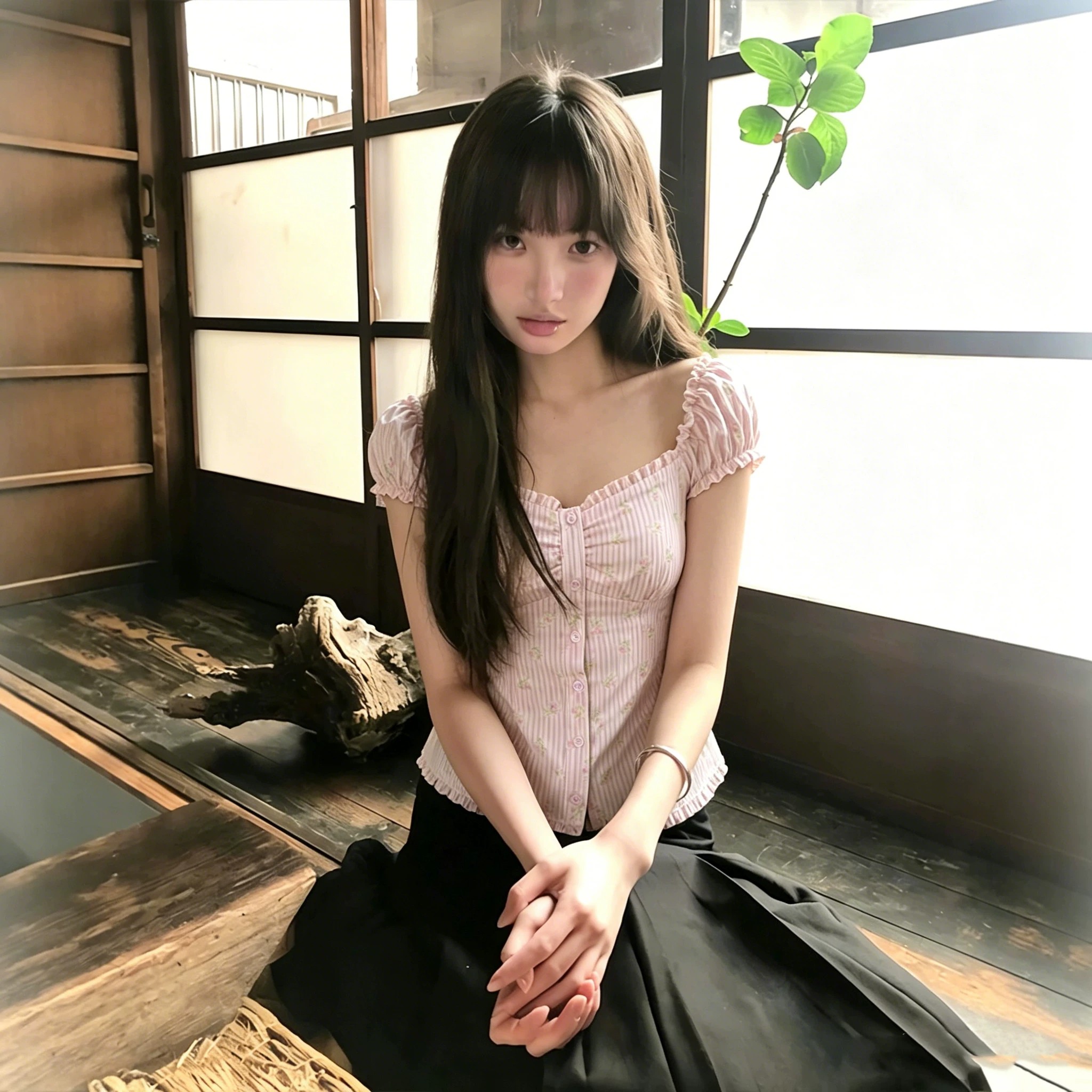 韩系百搭碎花一字肩两穿露肩衬衫女夏季新款小清新修身小上衣
