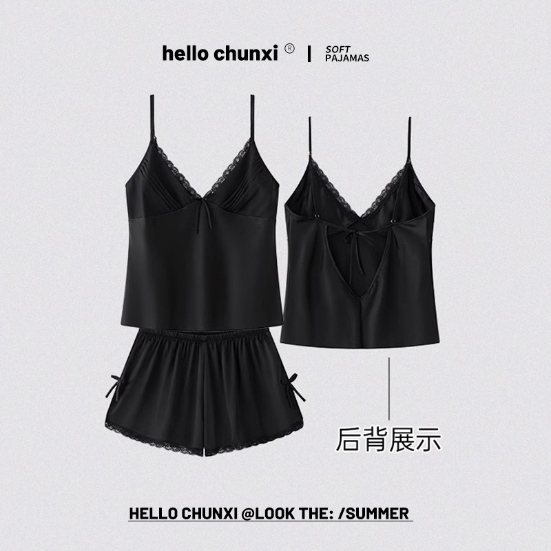 吊带冰丝睡衣女夏季性感短裤套装