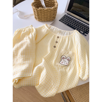 棉纱睡衣女款夏天夏季短袖短裤