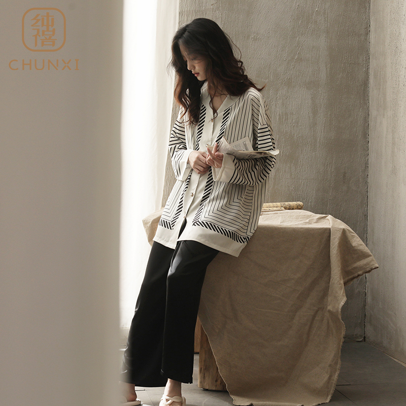 纯禧睡衣女冰丝长袖仿真丝两件套