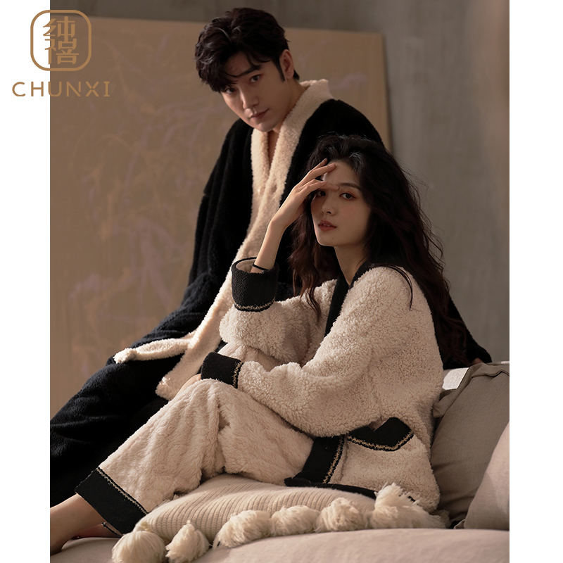 情侣睡衣女冬季珊瑚绒2021年新款加厚加绒保暖男士家居服两件套装
