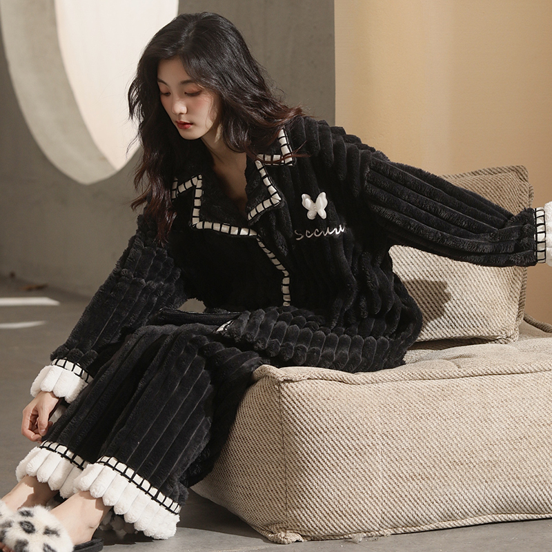 睡衣女冬季保暖加绒加厚珊瑚绒