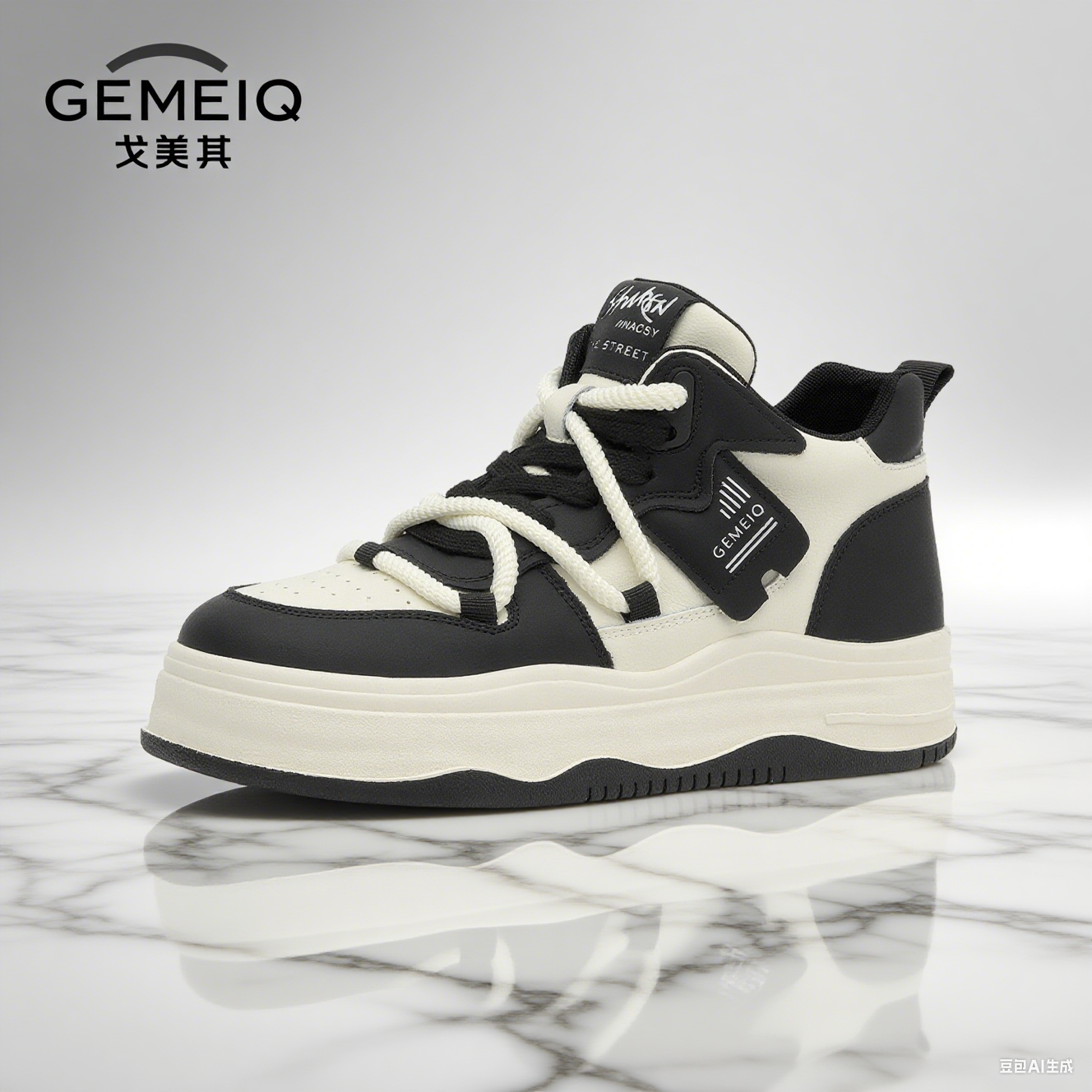 戈美其高帮板鞋女秋冬季透气厚底软轻便百搭黑色女士运动鞋休闲鞋