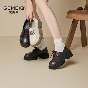 戈美其厚底百搭英伦学院风春秋季复古jk乐福单鞋大头系带小皮鞋女