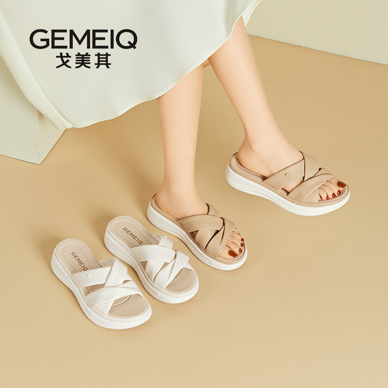 戈美其拖鞋女夏外穿舒适上新仙女风配裙子厚底沙凉鞋懒人一字拖鞋