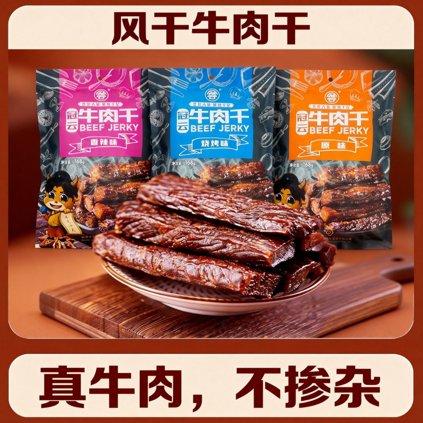 冠云平遥牛肉干168g手撕风干条独立包装山西特产零食原味香辣烧烤