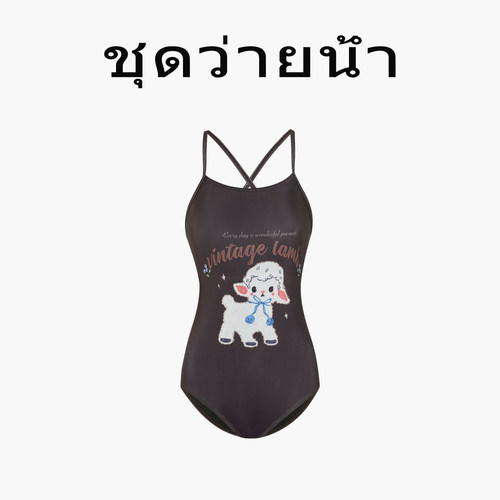 Naga swim卡通印花连体游泳衣少女双层竞速游泳馆专用2026年新款