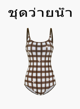 Naga swim复古格纹吊带连体泳衣女2026新款竞速泰式可爱少女泳装