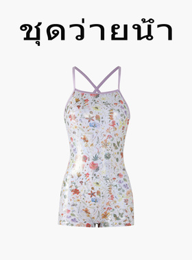 Naga swim泰式复古风连体泳衣女竞速游泳馆专用印花修身显瘦泳装