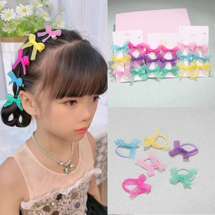 儿童彩色纱蝴蝶结发夹宝宝可爱扎辫子侧边刘海发卡发圈多巴胺头饰