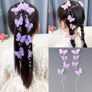 爆款儿童花朵蝴蝶编发带发夹超仙马尾女童头饰辫子宝宝发链发饰品