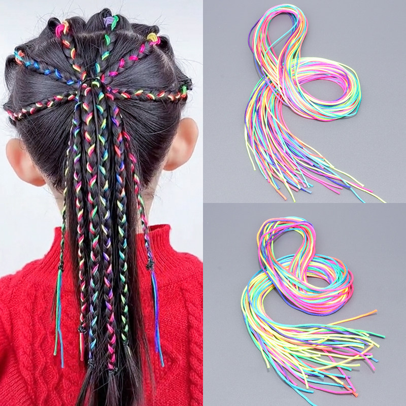 儿童脏辫编发彩绳嘻哈欧美风彩色丝带发绳网红发饰女假发拳击辫