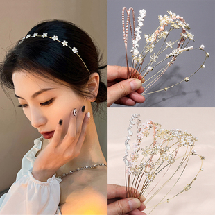 珍珠水鉆發箍復古仙氣ins網紅頭箍女百搭貓眼細發卡飾品 韓國法式