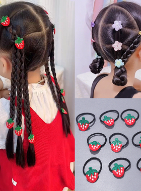 儿童扎辫子草莓小皮筋森系刺绣樱花发圈宝宝可爱蝴蝶结发绳不伤发