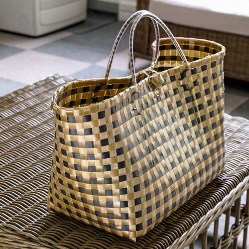 手工编织购物篮大容量脏衣收纳篮 ins风塑编手提袋菜篮子