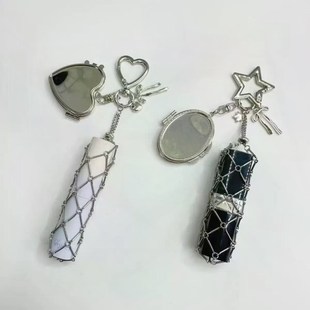 热销爆款钥匙扣网兜爱心化妆镜包包挂件便携式护手霜口红收纳网