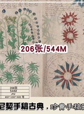 伏尼契手稿全 十五世纪 古典珍藏资料美术设计素描临摹素材