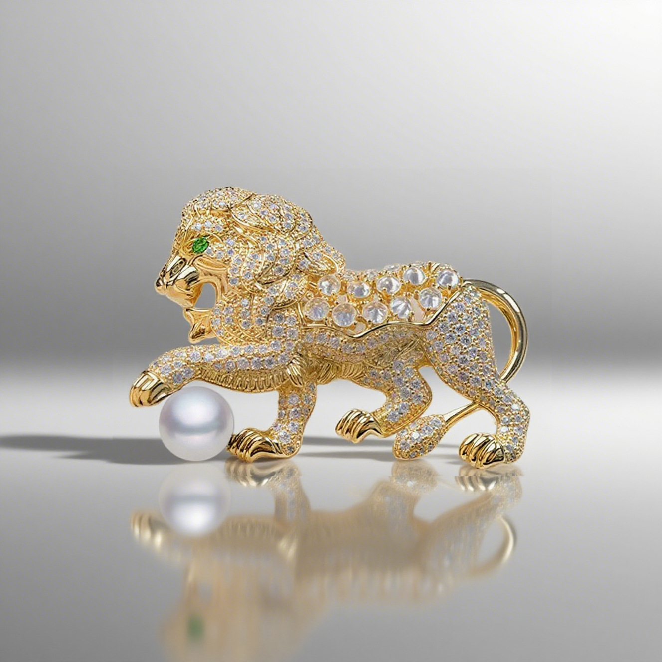 男士礼物胸花重工潮流狮子胸针高档女天然珍珠别针设计感小众配饰