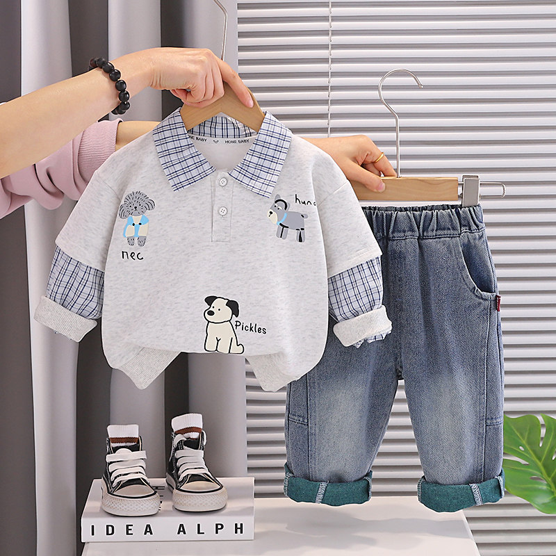 宝宝秋装套装2025新款男童春秋卫衣两件套1-3岁小童polo衫衣服潮