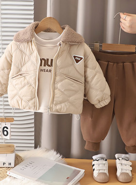 韩版撞色菱格纹宝宝棉服套装