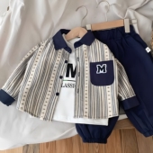 套装 三件套儿童衣服潮1 2026新款 衬衫 3岁5 洋气宝宝春秋季 男童秋装