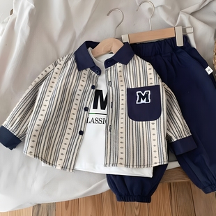 男童秋装套装2026新款洋气宝宝春秋季衬衫三件套儿童衣服潮1-3岁5