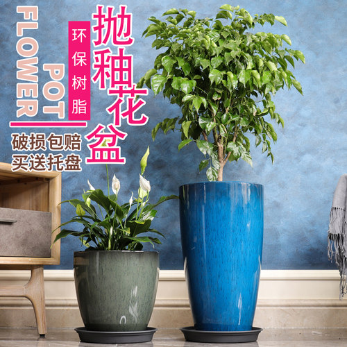 加厚树脂大型绿植花卉盆送透气垫