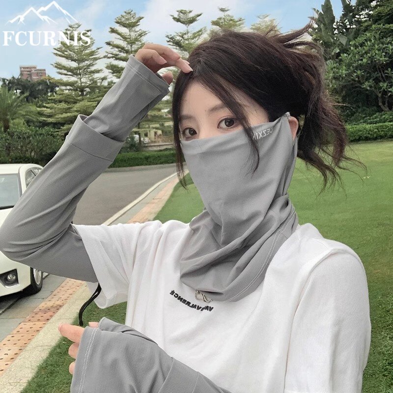 日本防晒袖套女面罩冰袖冰丝遮阳护臂开车户外骑行遮阳防紫外线