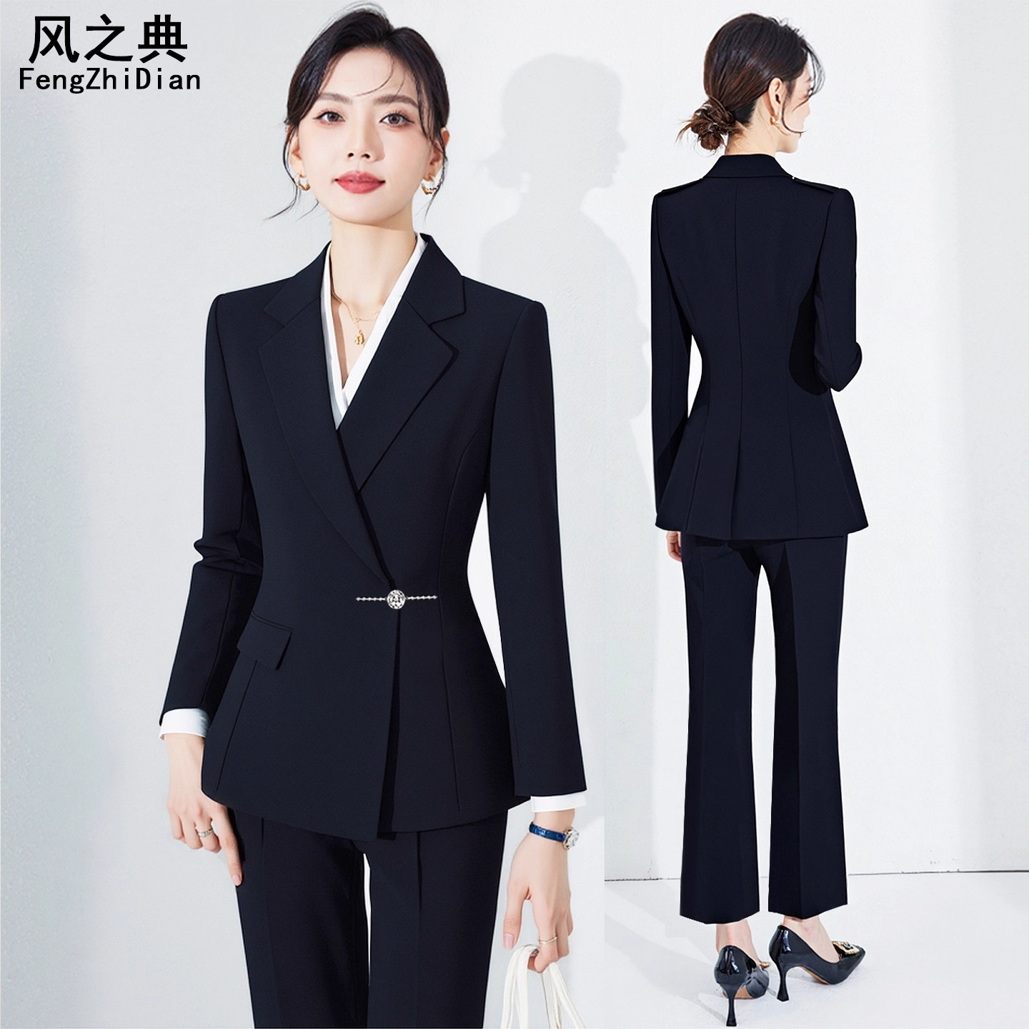 藏青色西装套装女2025新款气质高端定制设计感女士酒店经理工作服