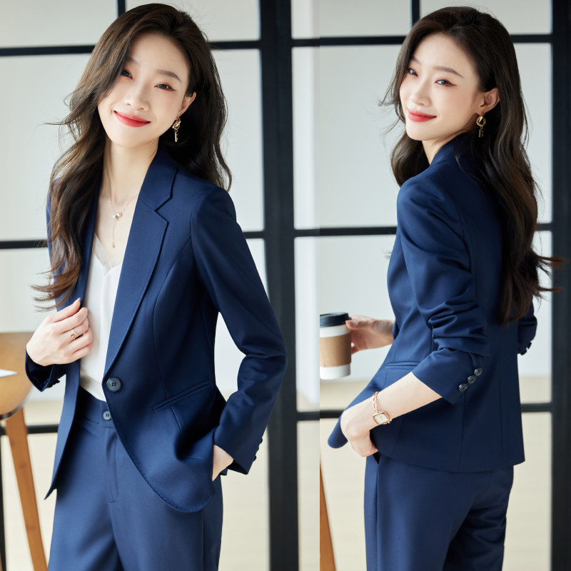藏青色西装外套女士高端职业装气质女神范职场套装面试正装工作服