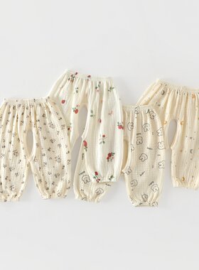 夏天纱布开档防蚊裤0-3岁夏季薄款裤子男女宝宝婴儿透气方便舒适