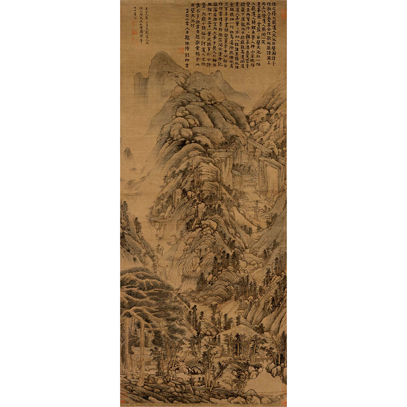 元黄公望天池石壁图真迹山水国画水墨画仿古画复制品临摹画稿装饰