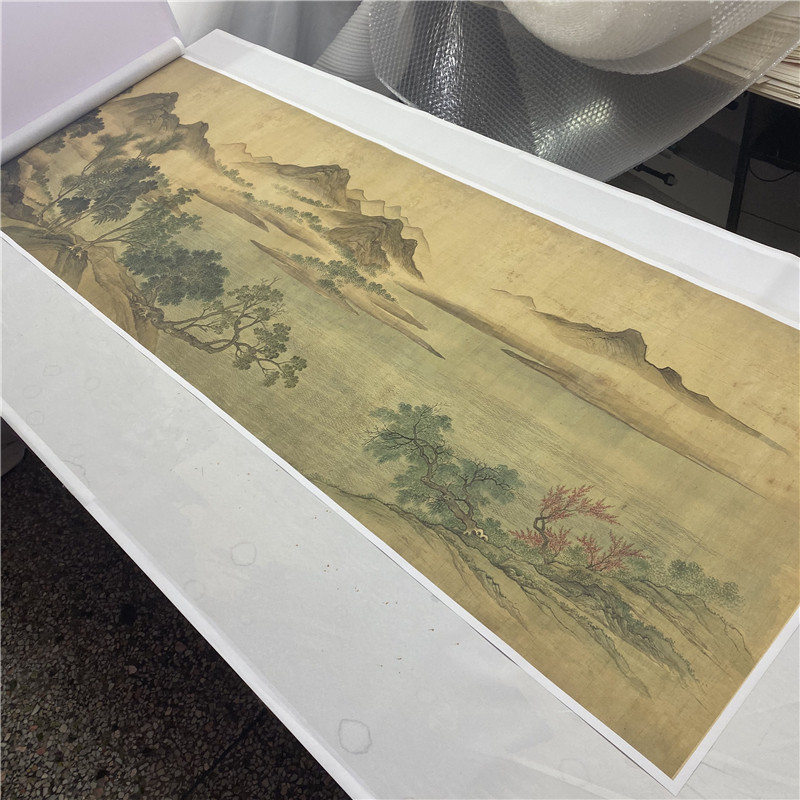 清恽寿平湖山春暖图名家工笔山水画长卷真迹微喷学习临摹高清画稿