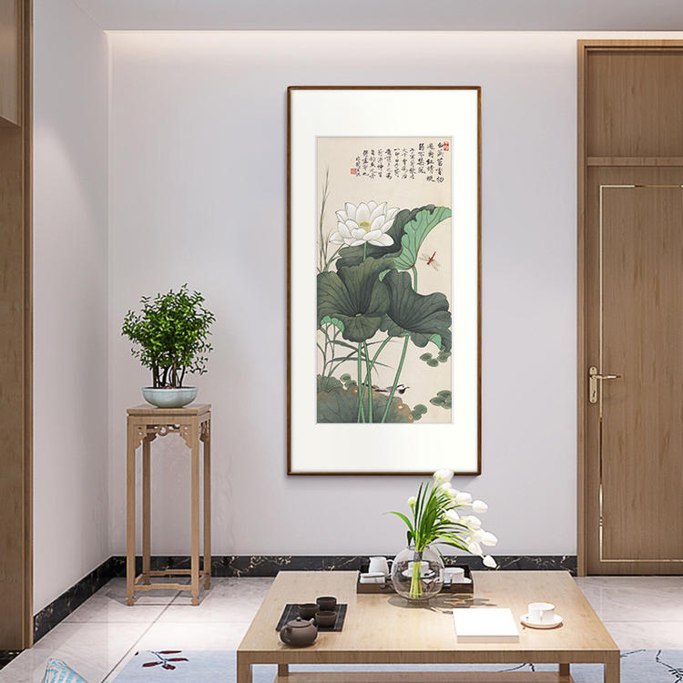 于非庵 荷塘蜻蜓翠鸟图荷花 名家高仿字画国画高清微喷复制装饰画