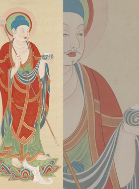 张大千 临摹敦煌安西榆林窟第二十四窟药师佛微喷复制画稿佛画