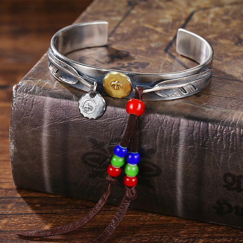 奢遇高桥吾郎sheyugoros手工平打手镯男s925纯银大咖同款开口镯子