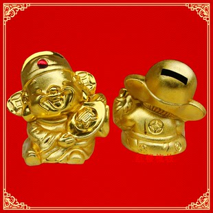 饰品开业乔迁家居存钱罐 镀金塑料笑脸财神储蓄罐摆件折塔创意装