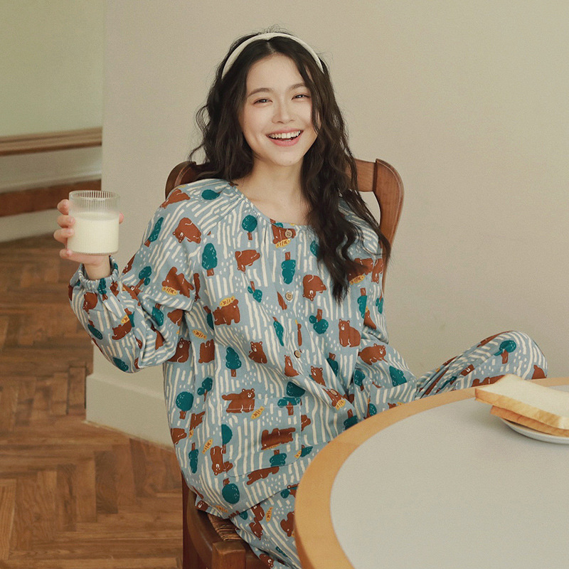 日系风睡衣女款秋季纯棉薄款卡通