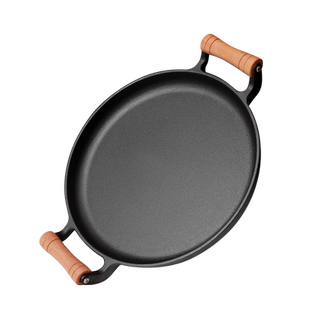 木柄平底煎锅烙饼锅家用平底锅铸铁煎饼锅鏊子摊煎饼果子工具不粘