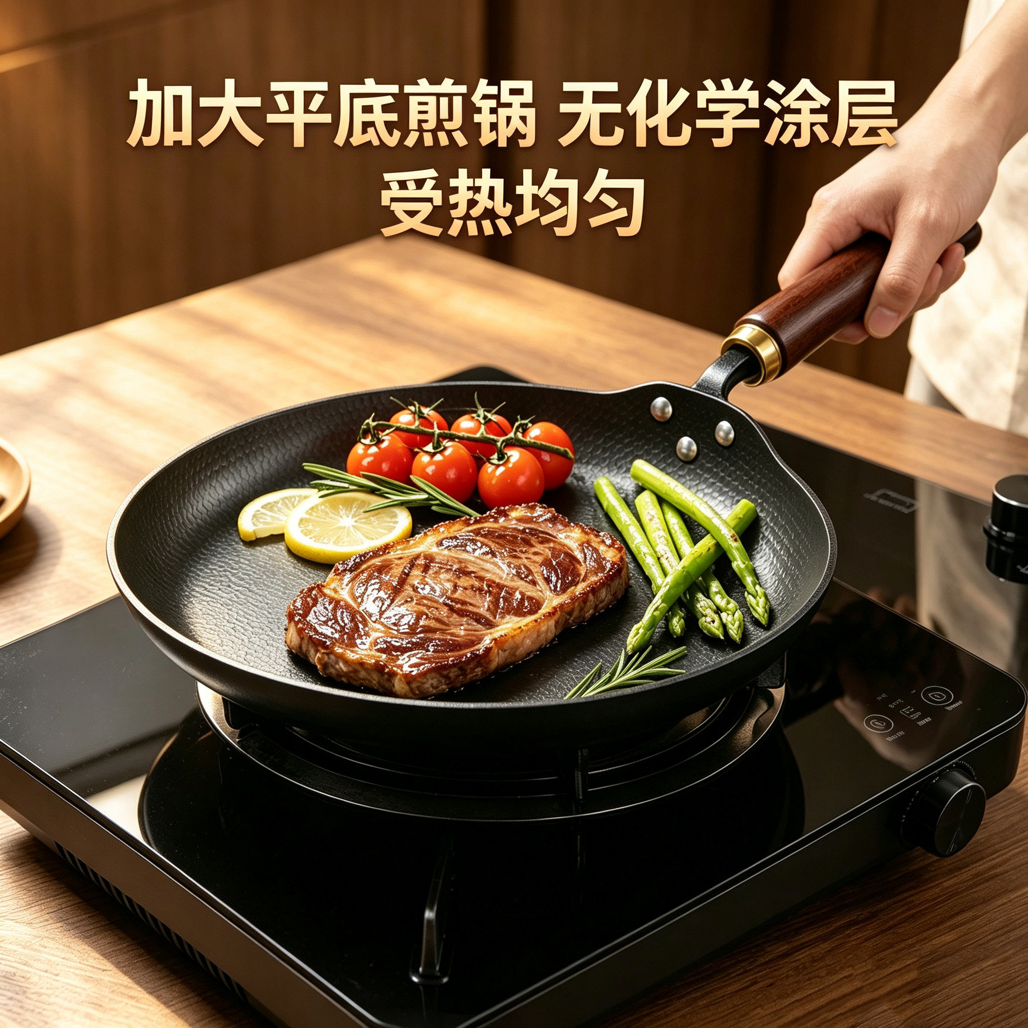 平底锅无涂层章丘老式铁锅家用煎饼锅不粘燃气电磁炉专用牛排煎锅