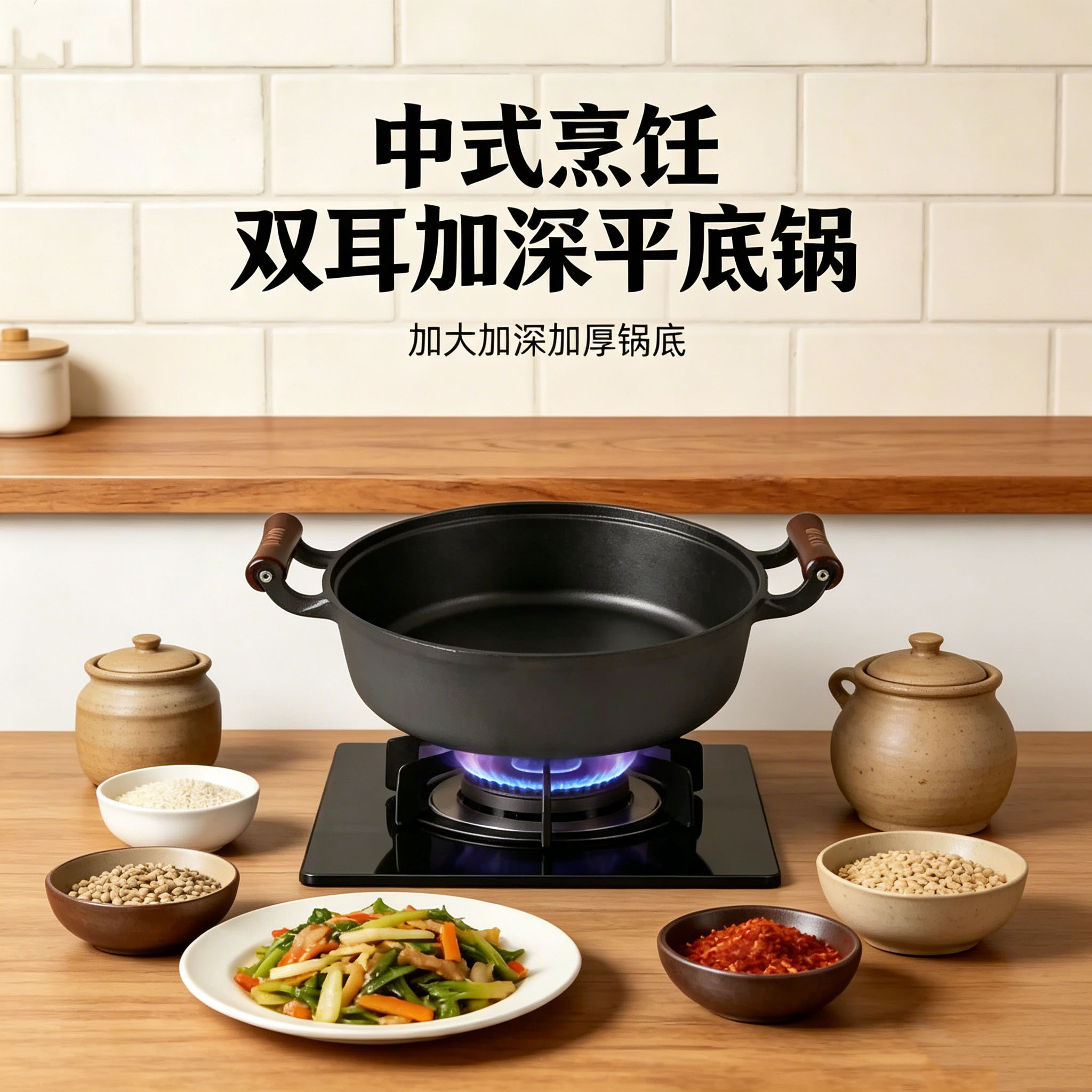加厚加深平底锅家用无涂层煎锅烙饼锅电磁炉燃气灶通用