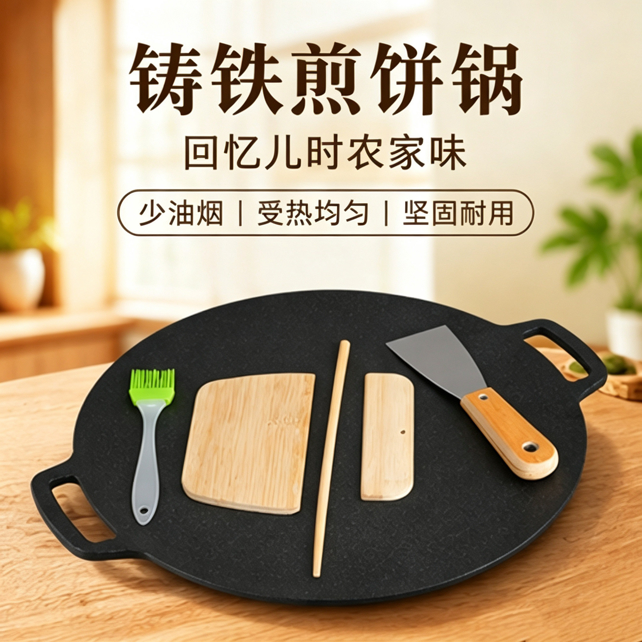 加厚铸铁无涂层煎饼锅