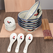 香港公鸡碗套装 陶瓷碗勺怀旧鸡公碗餐具碗勺筷碟套装 创意米饭碗