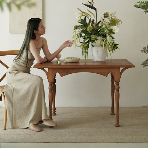 法式复古长方形实木餐桌家用