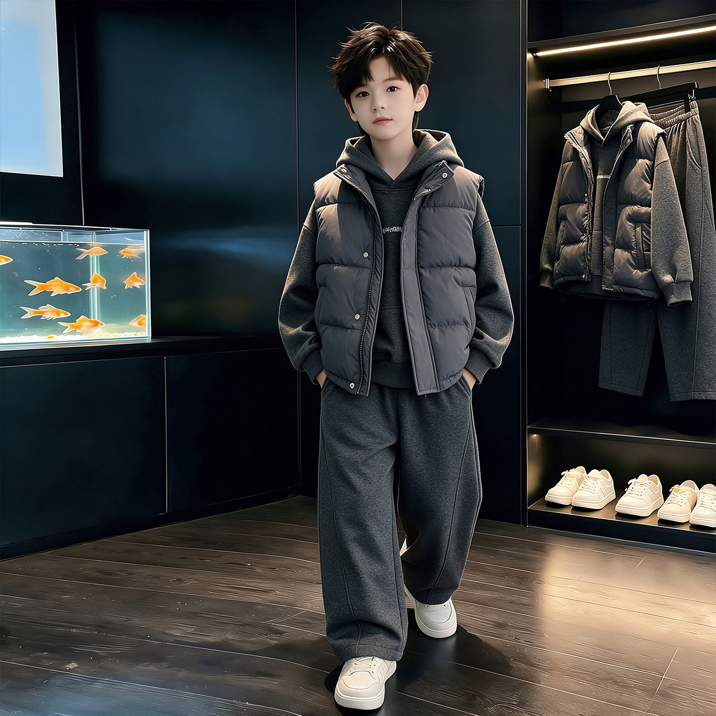 男童冬装加绒套装秋冬款2026新款运动男孩中大儿童冬季衣服加厚潮