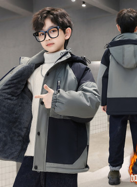 男童新款冬季加绒加厚派克服